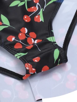Online Retro Stage [US Warehouse] 1950s Cherry Bow V-Neck Swimsuit Black