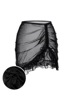 Discount Retro Stage [US Warehouse] 1970s Double-Layered Ruffled Cover-Up Black