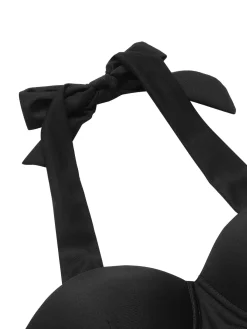 Hot Retro Stage [US Warehouse] 1950s Halter Cherry Bikini Set Black