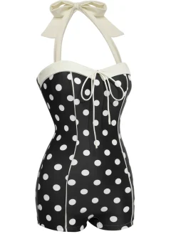 Discount Retro Stage [US Warehouse] 1950s Polka Dots Halter Swimsuit Black