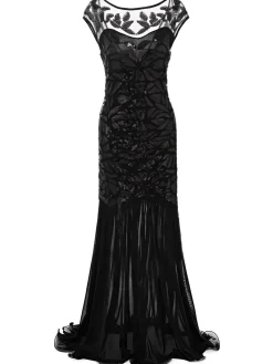 Best Retro Stage [US Warehouse] Black 1920s Sequin Maxi Flapper Dress