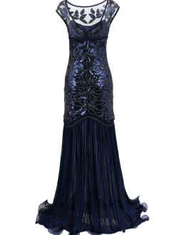 Best Retro Stage [US Warehouse] Black 1920s Sequin Maxi Flapper Dress