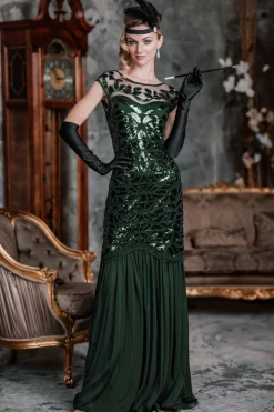 Best Retro Stage [US Warehouse] Black 1920s Sequin Maxi Flapper Dress