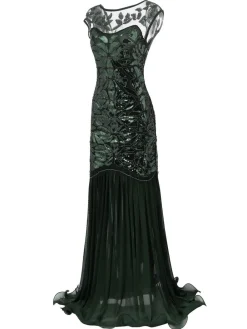 Best Retro Stage [US Warehouse] Black 1920s Sequin Maxi Flapper Dress
