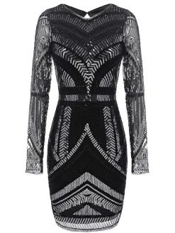 Fashion Retro Stage [US Warehouse] 1920s Sequined Geometric Dress Black