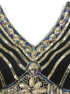 Hot Retro Stage [US Warehouse] 1920s Sequin Flapper Maxi Dress Black