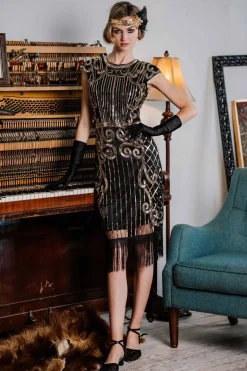Discount Retro Stage [US Warehouse] 1920s Sequined Flapper Dress Black