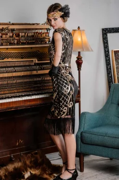 Discount Retro Stage [US Warehouse] 1920s Sequined Flapper Dress Black