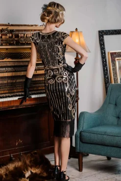 Discount Retro Stage [US Warehouse] 1920s Sequined Flapper Dress Black