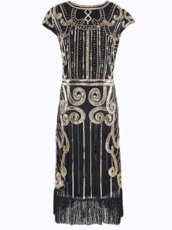 Discount Retro Stage [US Warehouse] 1920s Sequined Flapper Dress Black