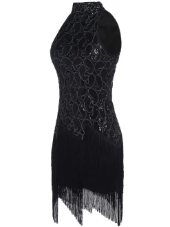 Best Retro Stage [US Warehouse] 1920s Sequined Glitter Dress Black