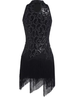 Best Retro Stage [US Warehouse] 1920s Sequined Glitter Dress Black