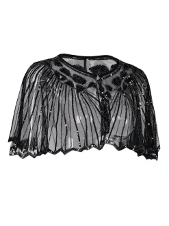 Online Retro Stage [US Warehouse] Black 1920s Shawl Beaded Sequin Flapper Cape