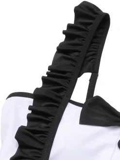 Outlet Retro Stage [US Warehouse] 1960s Tuxedo Ruffle Strap Swimsuit Black