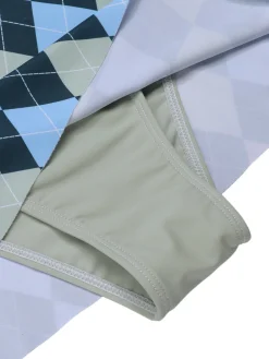 Best Retro Stage [US Warehouse] 1950s Argyle Halter One-Piece Swimsuit Blue Gray