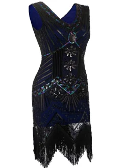 Outlet Retro Stage [US Warehouse] Blue Plus Size 1920s Sequined Dress