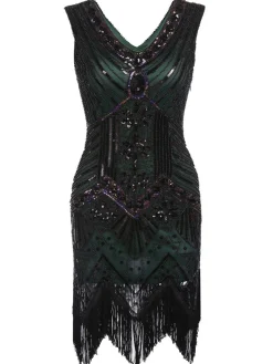 Outlet Retro Stage [US Warehouse] Blue Plus Size 1920s Sequined Dress