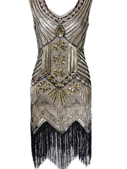 Outlet Retro Stage [US Warehouse] Blue Plus Size 1920s Sequined Dress