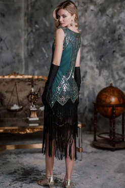 Sale Retro Stage [US Warehouse] 1920s Beaded Fringed Dress Blue