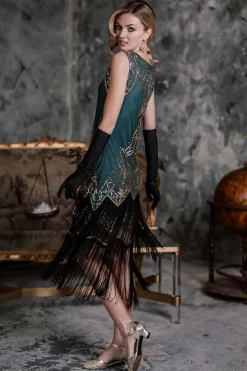 Sale Retro Stage [US Warehouse] 1920s Beaded Fringed Dress Blue
