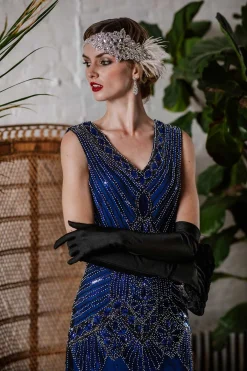 Hot Retro Stage [US Warehouse] 1920s Beaded Fringed Flapper Dresses Blue