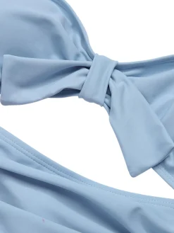 Clearance Retro Stage [US Warehouse] Blue 1930s Folds Back Strap One-Piece Swimsuit Blue Grey