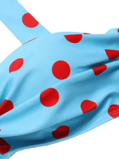 Fashion Retro Stage [US Warehouse] 1940s Polka Dot Stripe Halter Swimsuit Blue