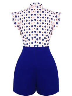 Discount Retro Stage [US Warehouse] 1950s Polka Dot Buttoned Romper Blue