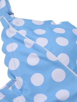 Hot Retro Stage [US Warehouse] 1960s Polka Dot Petal Neck Swimsuit Blue