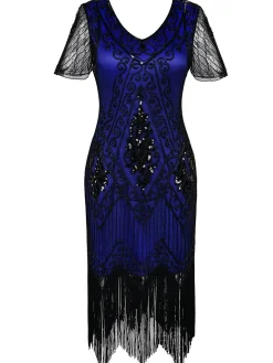 Fashion Retro Stage [US Warehouse] 1920s Sequin Art Deco Flapper Dress Blue