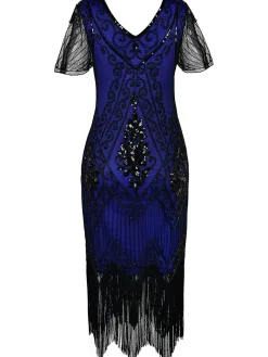 Fashion Retro Stage [US Warehouse] 1920s Sequin Art Deco Flapper Dress Blue