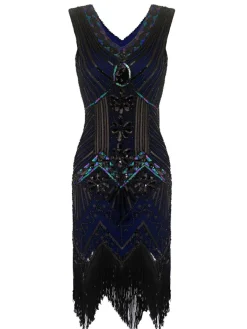 Clearance Retro Stage [US Warehouse] 1920s Sequined Flapper Dress Blue