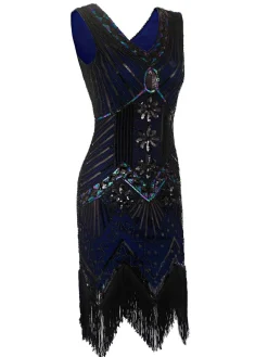 Clearance Retro Stage [US Warehouse] 1920s Sequined Flapper Dress Blue