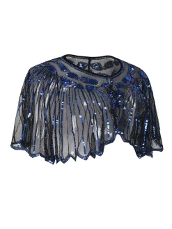 New Retro Stage [US Warehouse] Blue 1920s Shawl Beaded Sequin Flapper Cape