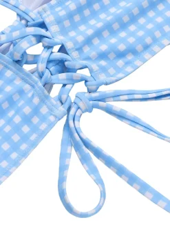 New Retro Stage [US Warehouse] 1950s Spaghetti Strap Plaids Swimsuit Blue