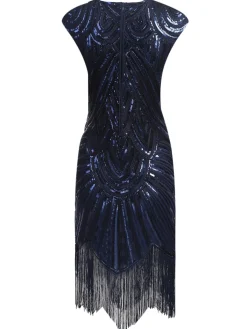 Clearance Retro Stage [US Warehouse] Blue 1920s Tassel Gatsby Flapper Dress