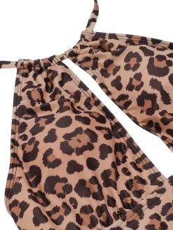 Clearance Retro Stage [US Warehouse] 1930s Leopard V-Neck Halter Swimsuit Brown