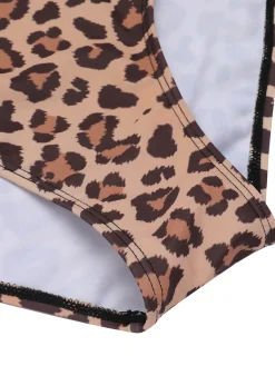 Clearance Retro Stage [US Warehouse] 1930s Leopard V-Neck Halter Swimsuit Brown