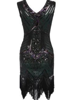Hot Retro Stage [US Warehouse] Champagn Plus Size 1920s Sequined Dress