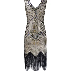 Online Retro Stage [US Warehouse] 1920s Sequined Flapper Dress Champagne