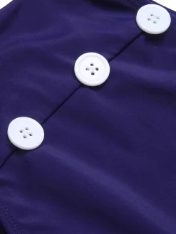 New Retro Stage [US Warehouse] 1940s Dots Sailor Collar Swimsuit Dark Blue