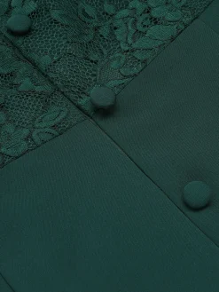 Fashion Retro Stage [US Warehouse] 1960s Lace Off-shoulder Dress Dark Green