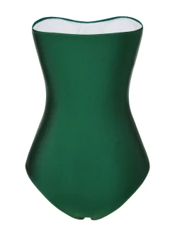 Discount Retro Stage [US Warehouse] 1970s Solid Pleated Bandeau Swimsuit Dark Green