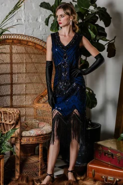 Best Retro Stage [US Warehouse] Dark Green 1920s Sequined Flapper Dress