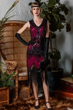Best Retro Stage [US Warehouse] Dark Green 1920s Sequined Flapper Dress