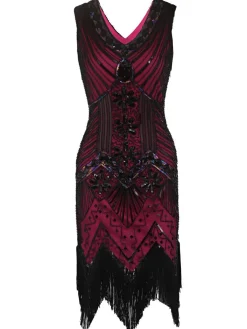 Best Retro Stage [US Warehouse] Dark Green 1920s Sequined Flapper Dress