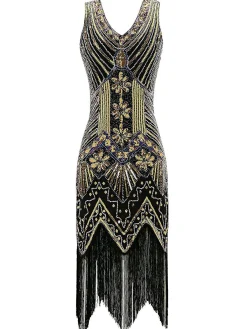 Best Retro Stage [US Warehouse] Dark Green 1920s Sequined Flapper Dress