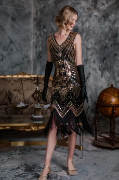 Best Retro Stage [US Warehouse] Dark Green 1920s Sequined Flapper Dress