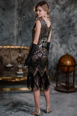Best Retro Stage [US Warehouse] Dark Green 1920s Sequined Flapper Dress