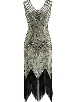 Best Retro Stage [US Warehouse] Dark Green 1920s Sequined Flapper Dress